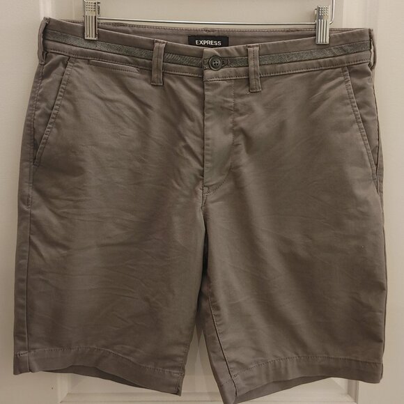 Grey Express Flat Front Slim Fit Stretch+ Chino Shorts 32" Waist x 9" Inseam - Picture 7 of 7